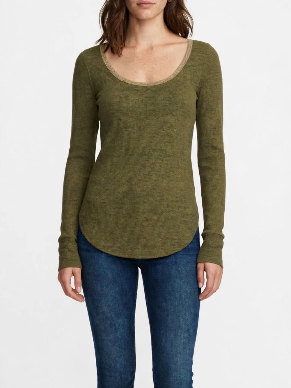 Abercrombie & Fitch | Y2K Olive Green Scoop-Neck Thermal Long Sleeve Top